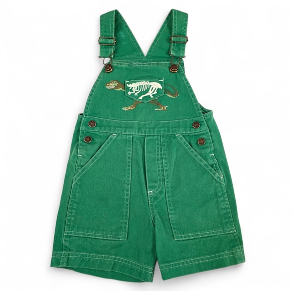 In Design Kids Other - Vintage 90s Y2K Kids Green Dinosaur Denim Shortalls Boys 4T Cotton Overalls